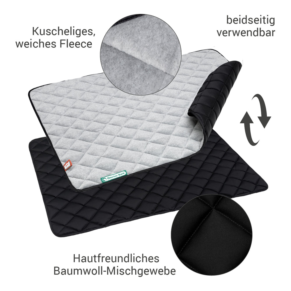 Beidseitig verwendbare Steppdecke aus weichem Fleece in Grau und Schwarz, gepolstert und hautfreundlich.