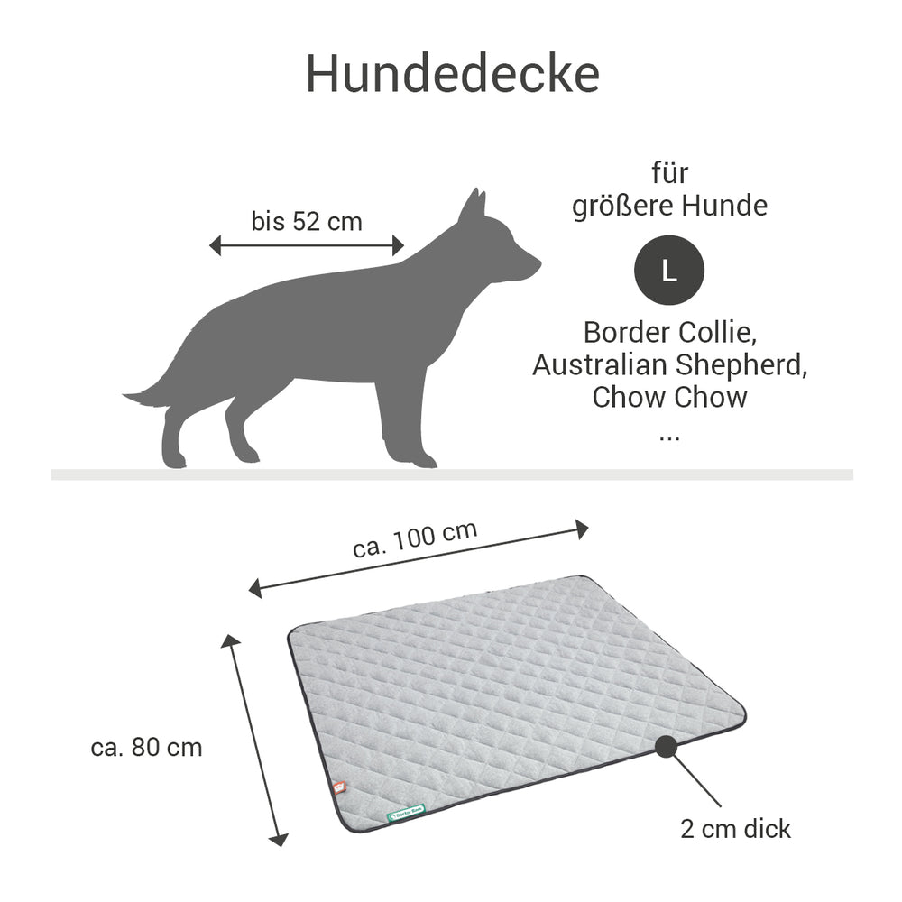 Fleece Steppdecke für große Hunde, ideal für Border Collies und Chow Chows, Größe L, 100 x 80 cm.