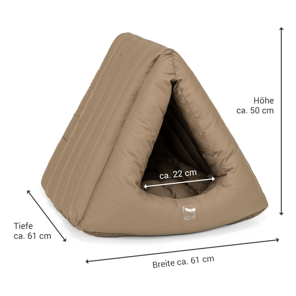 Braunes dreieckiges Katzenbett Deluxe, 50 cm hoch, ideal für Entspannung und Komfort Ihrer Katze.