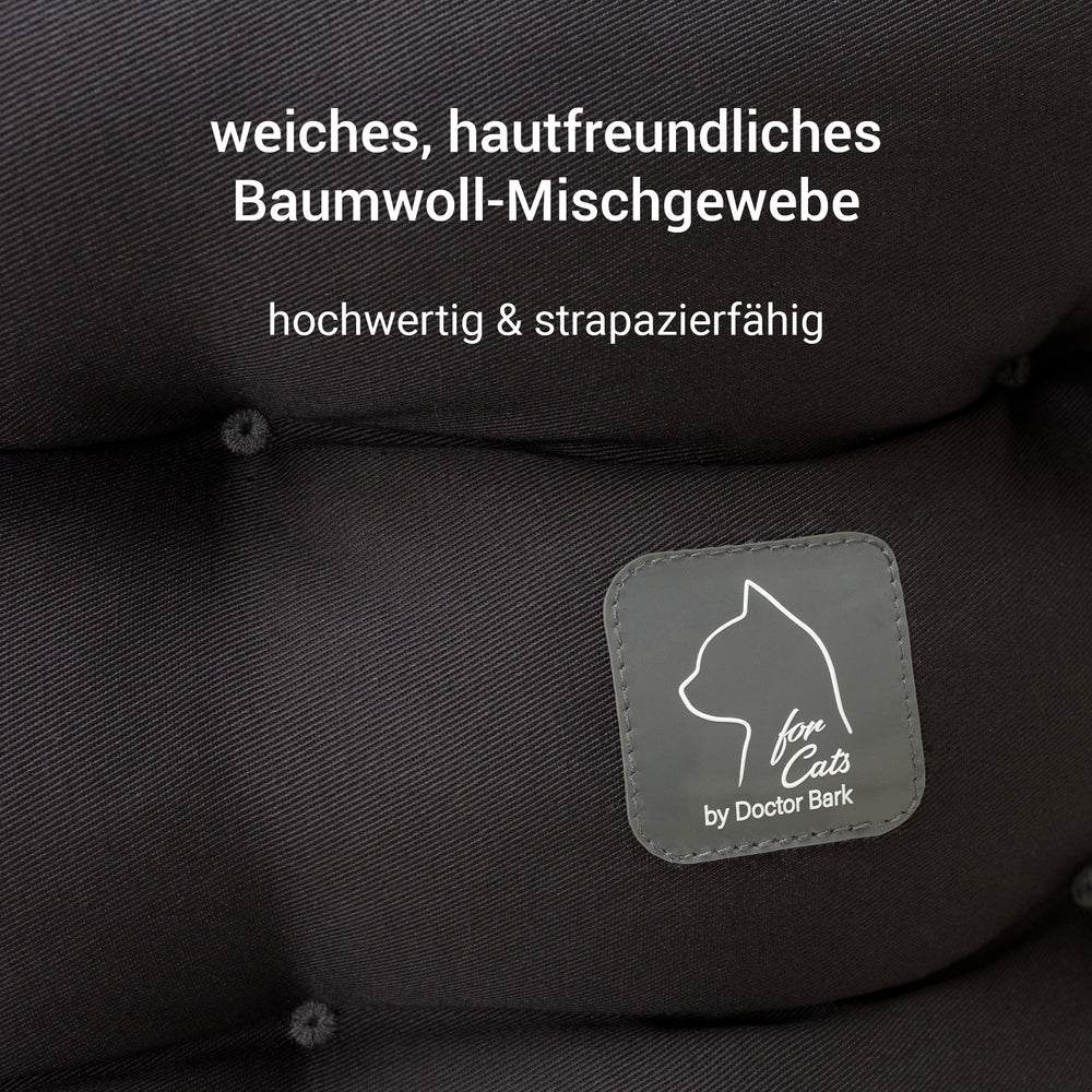 Weiches Katzenbett Deluxe aus Baumwoll-Mischgewebe mit strapazierfähigem Design und süßem Katzenmotiv.