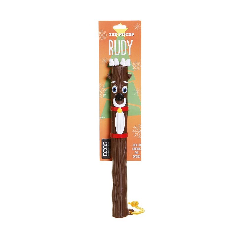 Braunes Rentier-Spielzeug "Rudy" mit roter Nase und großen Augen, perfekt für Weihnachten.