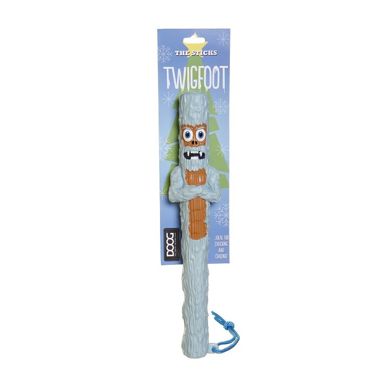 Flauschiges Hundespielzeug "Twigfoot" in Grau mit orangefarbenem Bart und großen Augen, ideal für Spiel und Spaß.