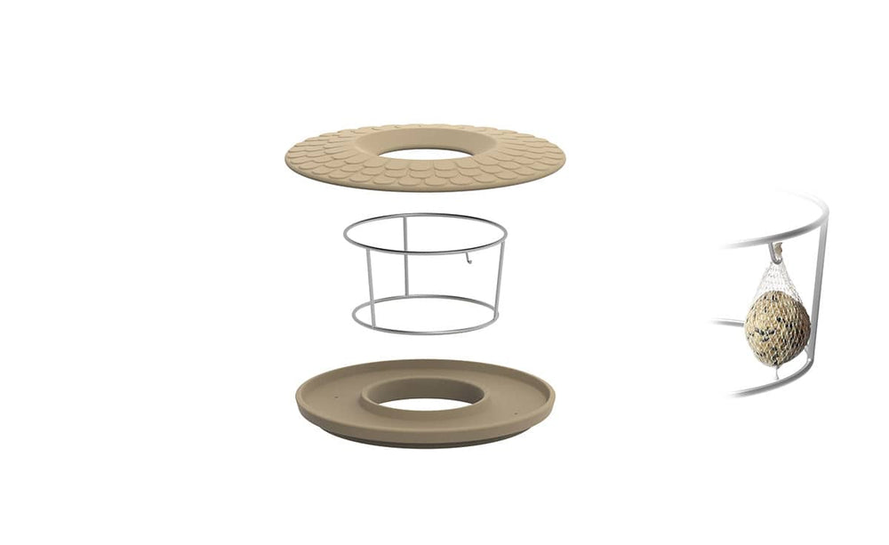 Futterhaus CeraNatur mit round gefurtem Deckel, Haltering und flacher Basis für Vögel im Garten.