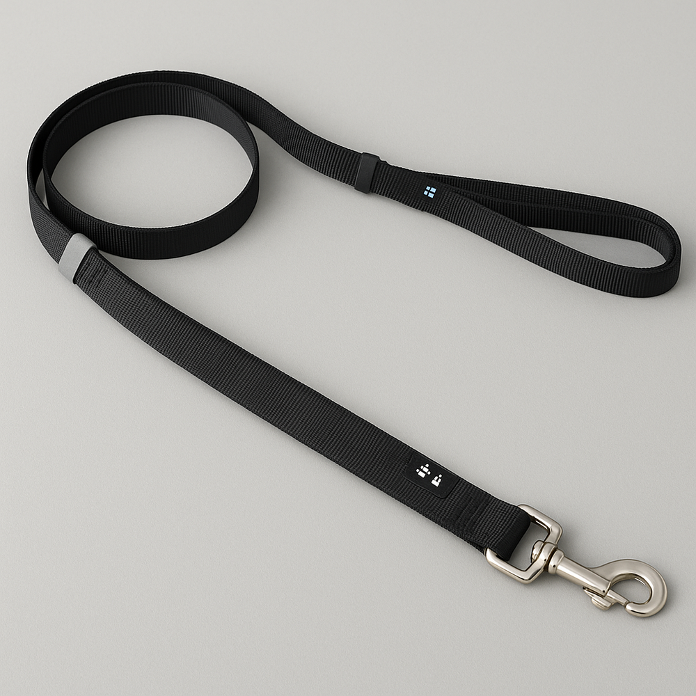 Schwarze Hundeleine Weekend Warrior aus robustem Material mit silbernem Karabiner – ideal für Spaziergänge und Outdoor-Aktivitäten.