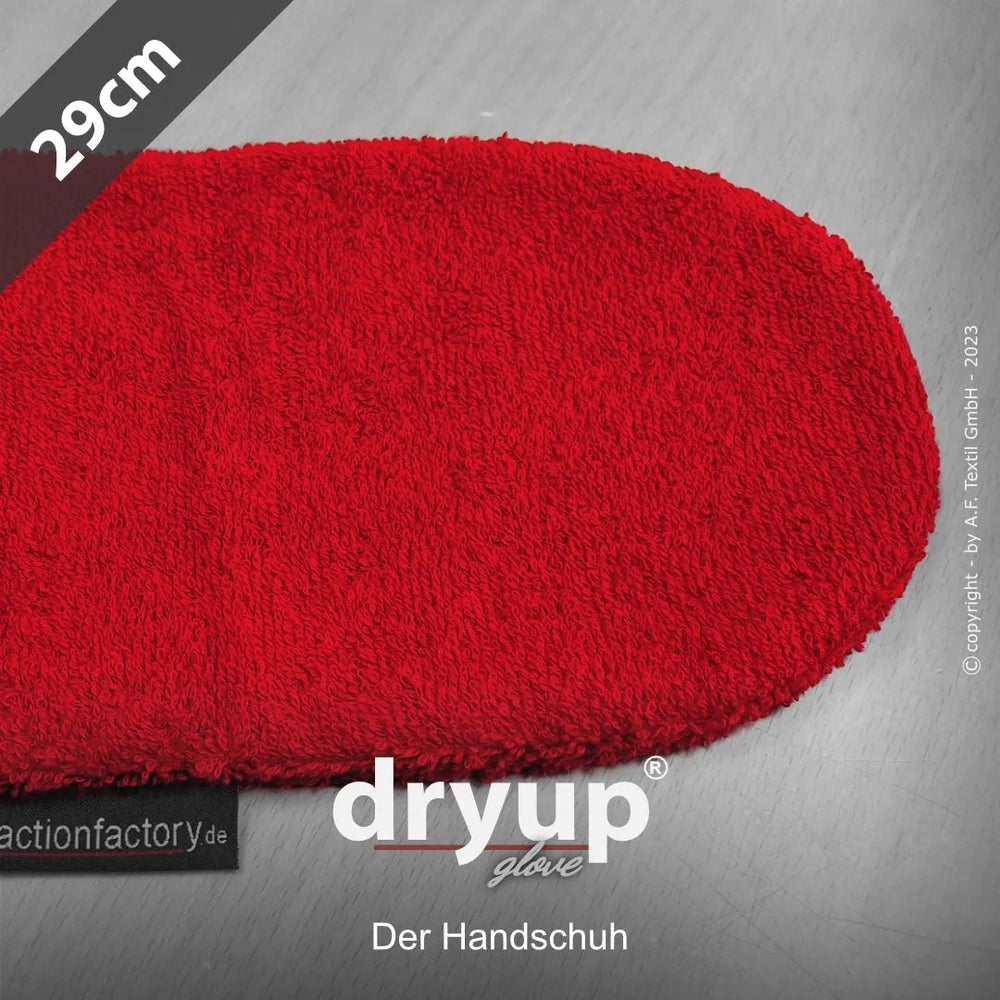 Roter Dryup® Handschuh mit flauschiger Oberfläche, 29 cm lang, ideal für optimale Wärme und Komfort.