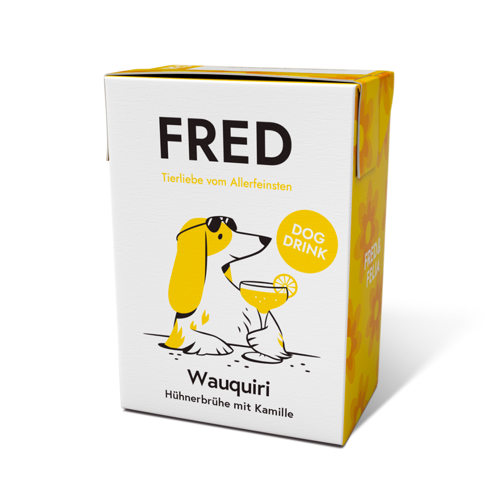 FRED Dog Drink Wauquiri 2er Set für Hunde, Hühnerbrühe mit Kamille, fördert Trinkfreude und Flüssigkeitsaufnahme.