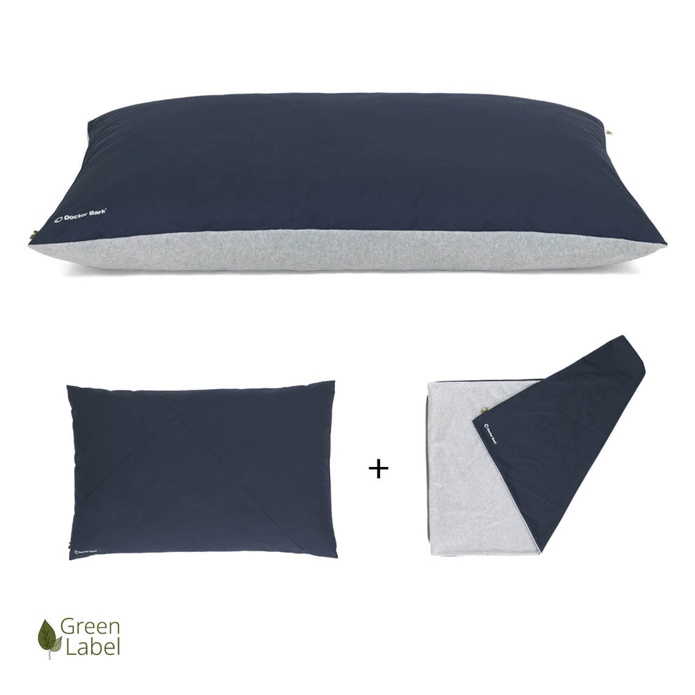 Rechteckiges Doctor Bark Country-Kissen in dunkelblau und grau mit separater grauer Inneneinlage.
