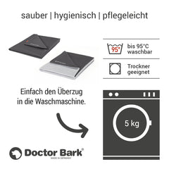 Zwei praktische Hundebettbezüge in Schwarz und Grau von Doctor Bark, hygienisch und pflegeleicht für optimalen Komfort.