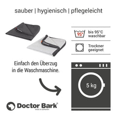 "Doctor Bark Fleece Cover ortho, hygienische Matratzenbezüge in Grau und Schwarz, pflegeleicht und waschbar bis 95 °C."