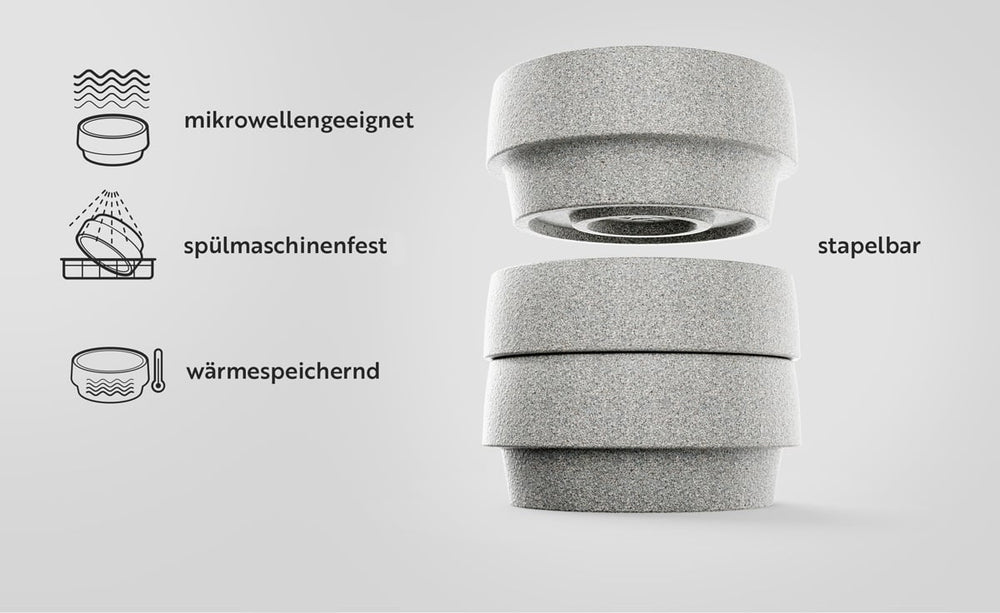 Stapelhafte graue Hundenäpfe aus Granicium, mikrowellengeeignet, spülmaschinenfest, wärmespeichernd.