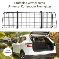 Verstellbares Kofferraumgitter von Doctor Bark, ideal zur Trennung von Haustieren und Gepäck im Fahrzeug.