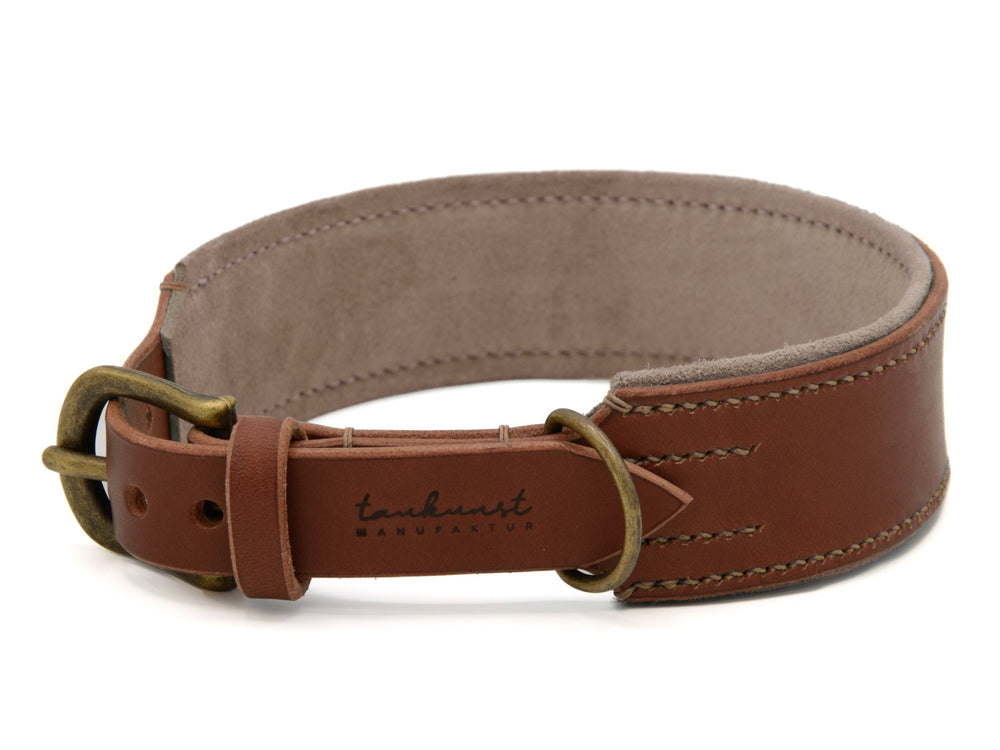 Braunes Lederhalsband mit metallener Schnalle, robust und stylish, ideal für Hunde mit Stil.