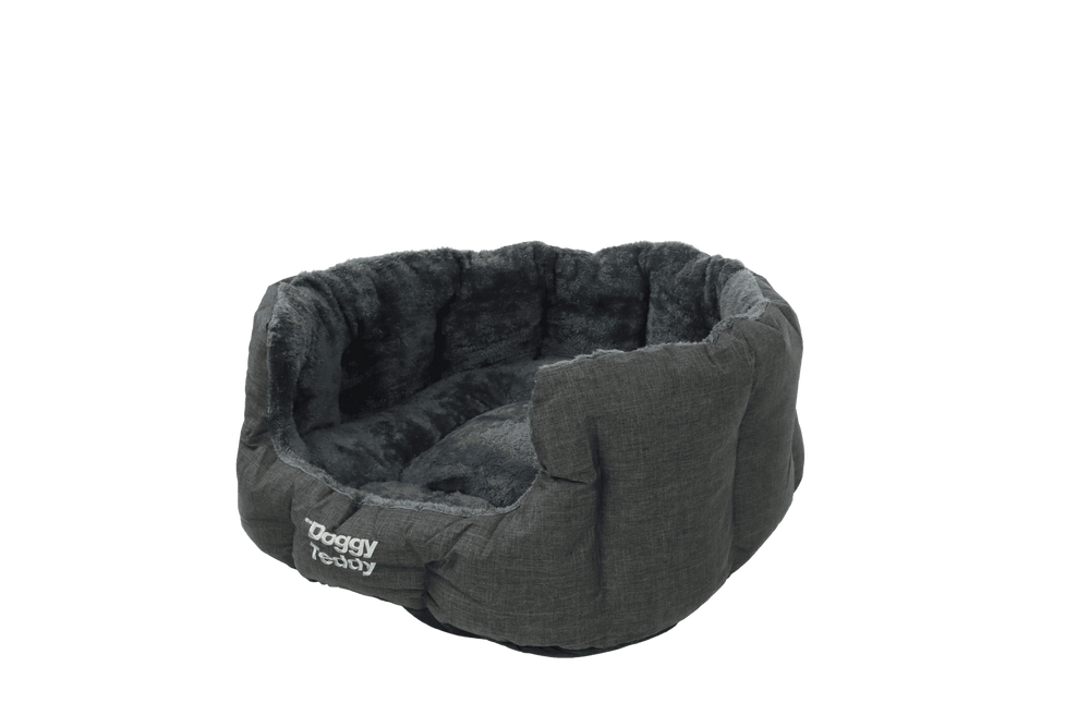 Hundebett "Doggy Teddy Strong" in dunkelgrau mit weichem Rand und plüschiger Innenseite für optimalen Komfort.