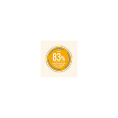 Rundes gelbes Emblem mit "83%" und Hinweis zur Auflösung von empfindlichen Karies in 7 Tagen.