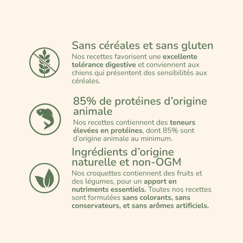 "Pure Life Adult Maxi Poissons: glutenfreies, hochverdauliches Futter mit 85% tierischem Protein für gesunde Hunde."