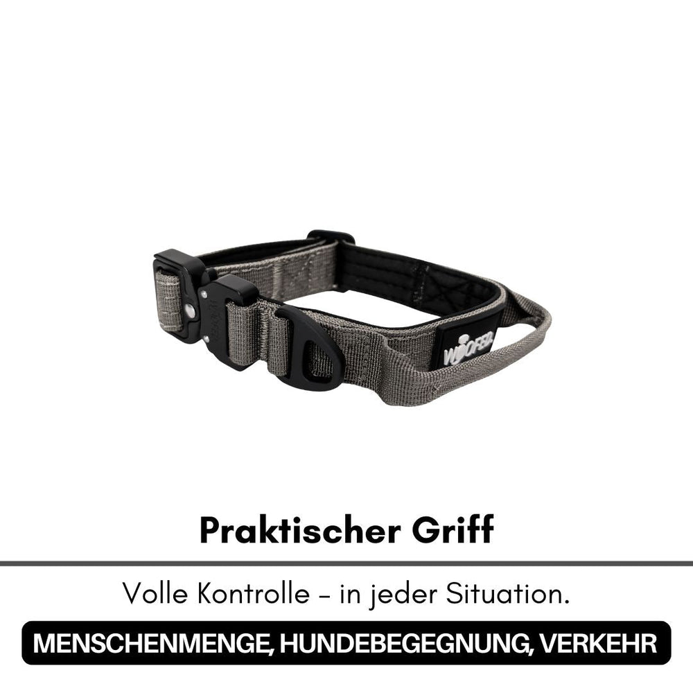 Ultraleichtes Nylon Halsband mit Griff für einfache Kontrolle und Strapazierfähigkeit beim Gassi gehen mit dem Hund.
