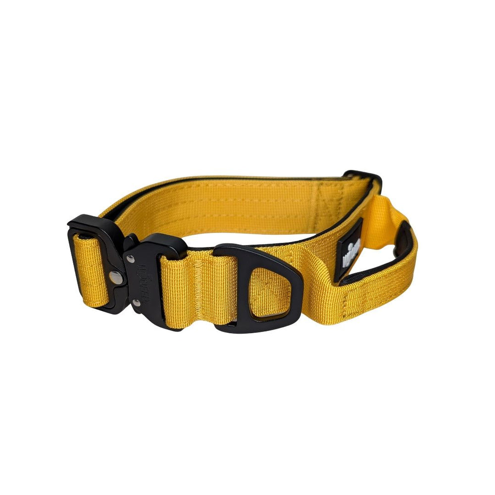 "Ultraleichtes gelbes Nylon-Halsband mit schwarzer Schnalle und verstellbarer Länge für Hunde."