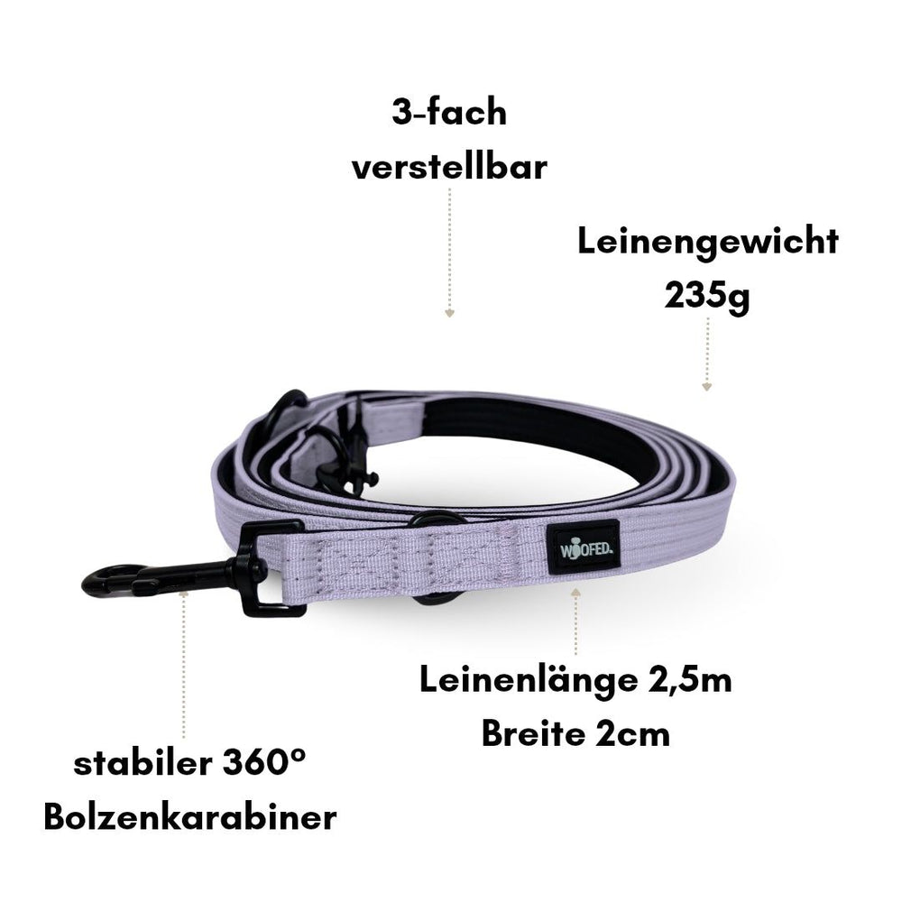 Lila Nylon Führleine Classic, 2,5 m lang, 2 cm breit, 3-fach verstellbar und leicht mit nur 235 g Gewicht.