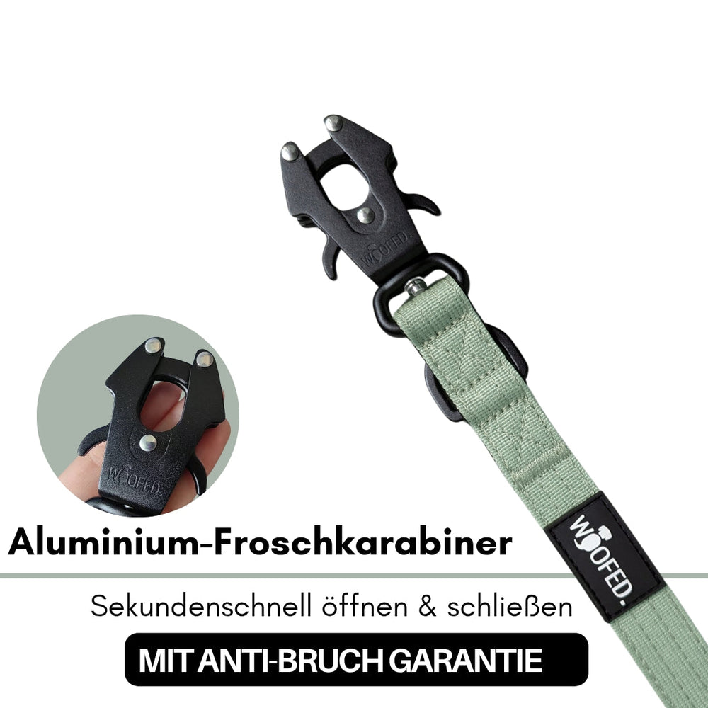 Schwarzer Aluminium-Froschkarabiner mit Anti-Bruch-Garantie, ideal für sichere Anwendungen und einfaches Handling.