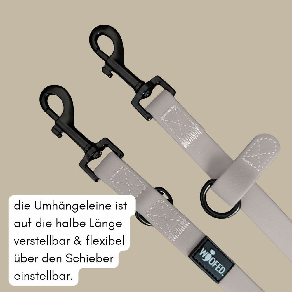 Umhängeleine WOOFLEX® Classic in schlichtem Grau mit zwei Karabinerhaken und verstellbarem Schieber für optimalen Komfort.