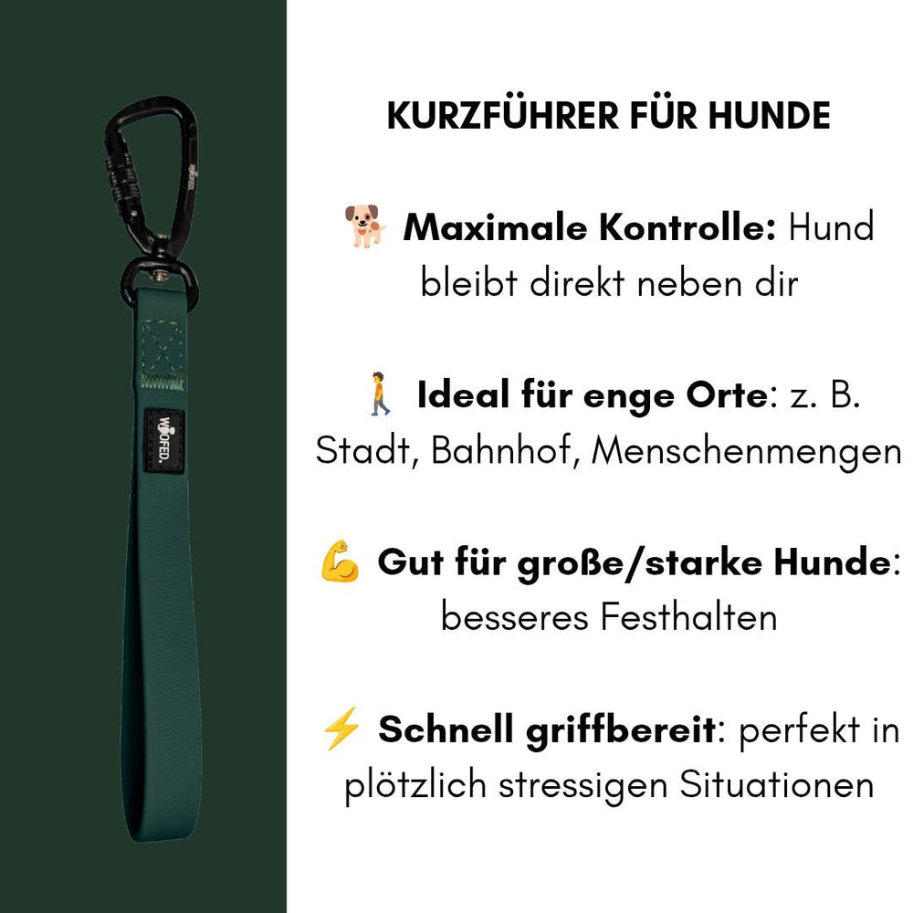 Grüner Hundeleinenführer WOOFLEX® für maximale Kontrolle und enge Orte, ideal für große oder starke Hunde.