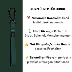 Grüner Hundeleinenführer WOOFLEX® für maximale Kontrolle und enge Orte, ideal für große oder starke Hunde.