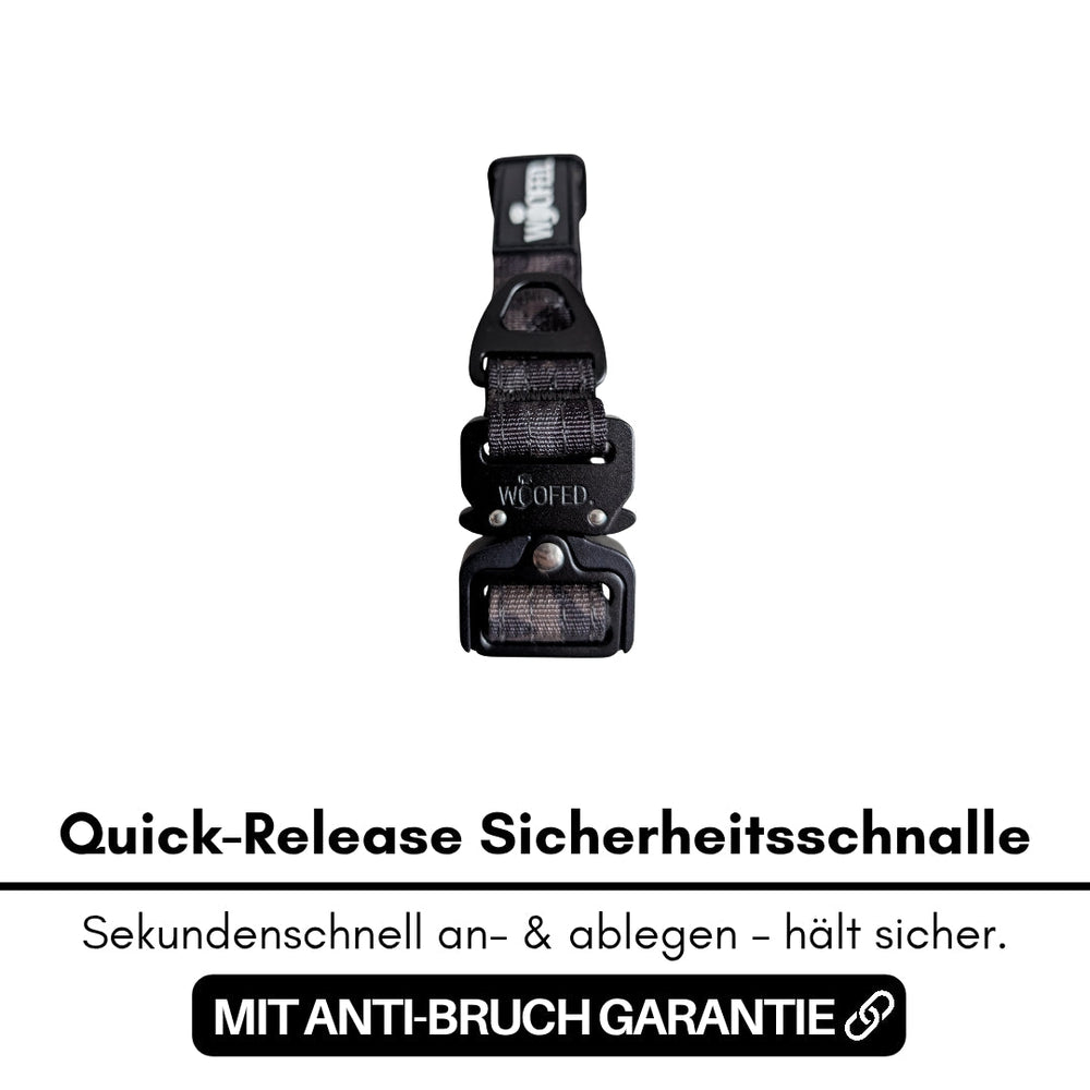 Schwarze Quick-Release Sicherheits-Schnalle für Nylon Halsband, mit Anti-Bruch Garantie für schnelles An- und Ablegen.