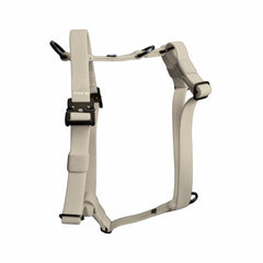 Hellbeiges Y-Hundegeschirr WOOFLEX® mit verstellbaren Riemen und Griff für ideale Tierkontrolle und Komfort.