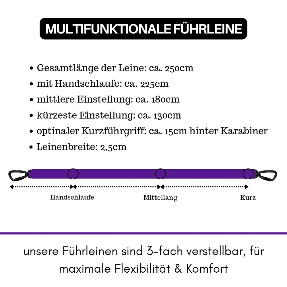Multifunktionale Sicherheitsführleine aus Nylon mit einstellbarer Länge und Karabiner für optimale Kontrolle.