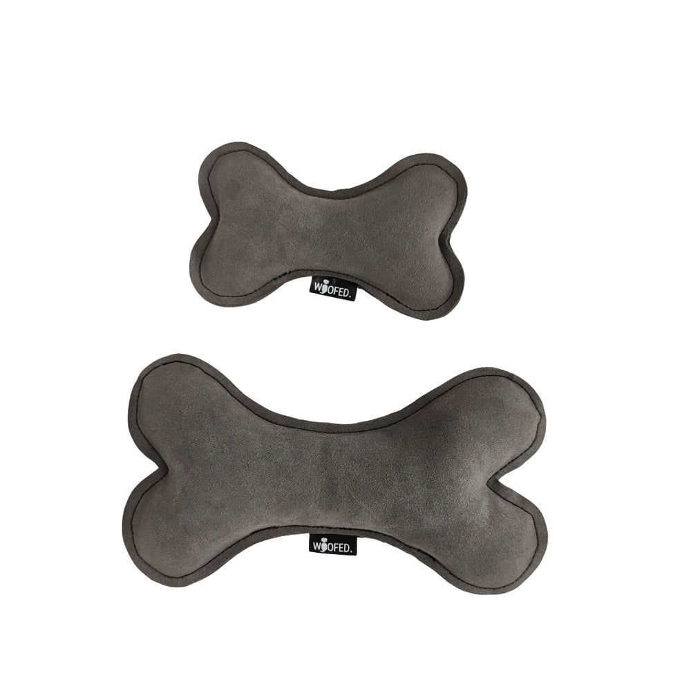 Rindsleder-Knochen für Hunde in grau, robust und griffig, ideal zum Apportieren, Kuscheln und Spielen.