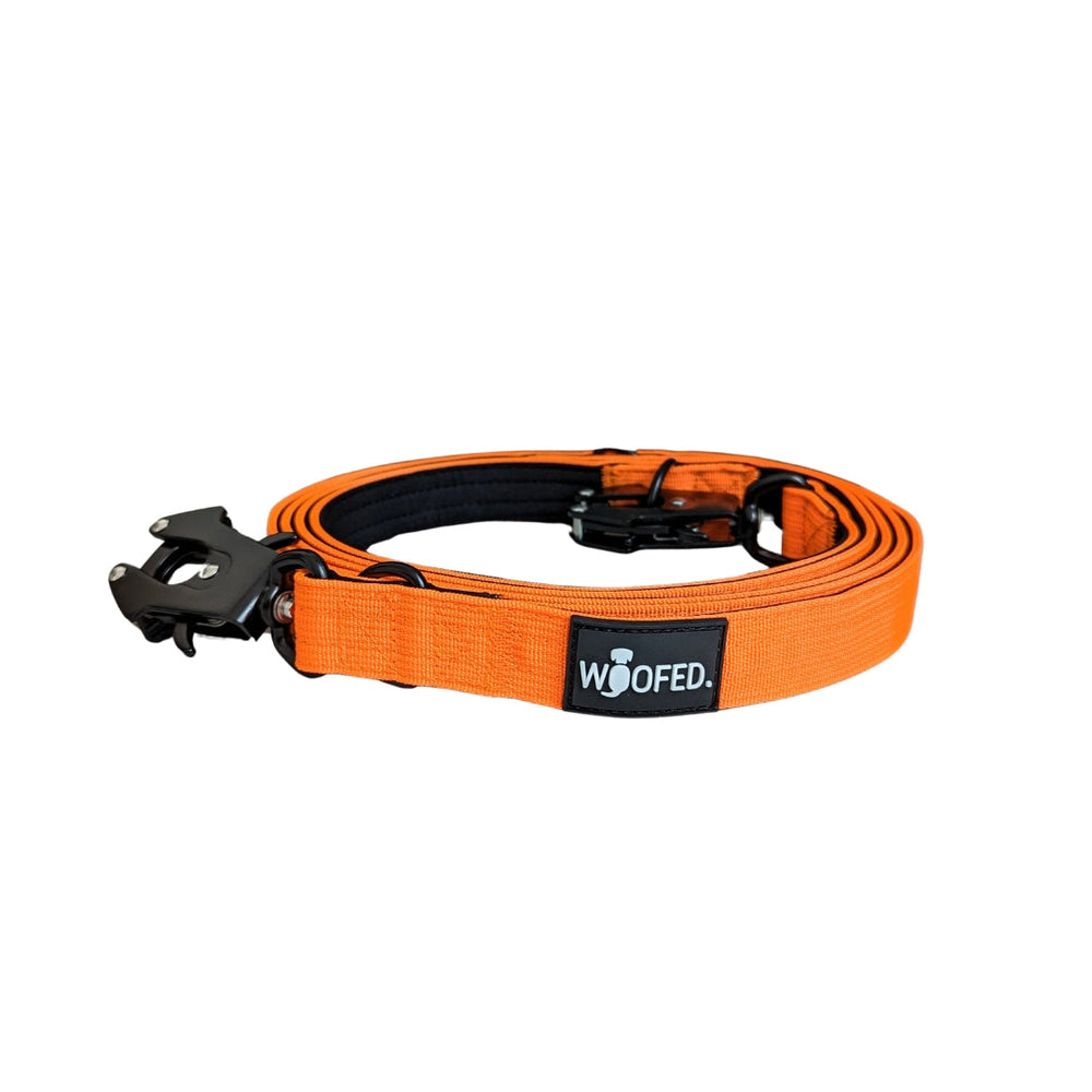 Robuste orange Hundenleine aus Nylon mit geflochtenem Design und schwarzem Froschkarabiner von WOOFED.
