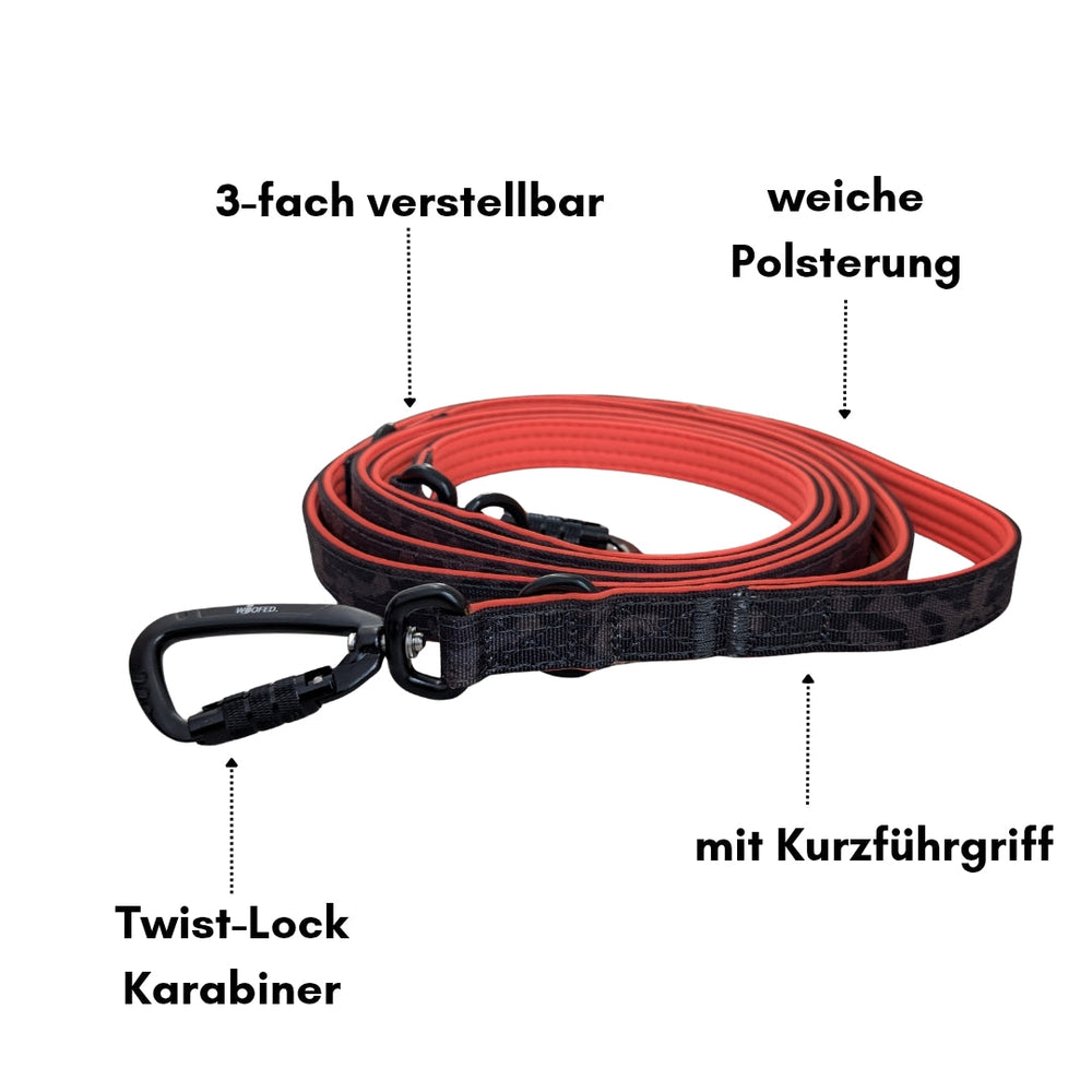 Verstellbare Nylon Pro Hundeleine mit weicher Polsterung, kurzem Führgriff und sicherem Twist-Lock Karabiner.