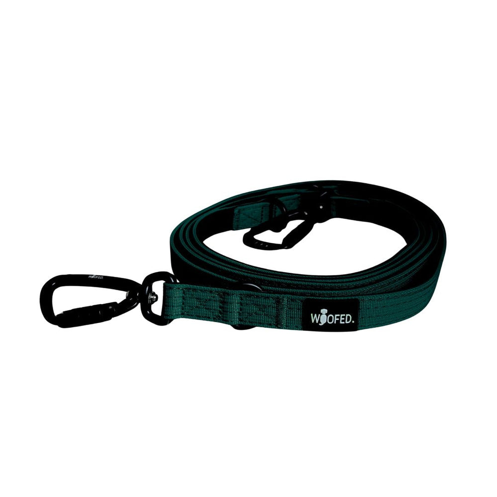 Hunde-Führleine aus grünem Nylon mit sicherem Karabiner und WOOFED-Logo, strapazierfähig und leicht.