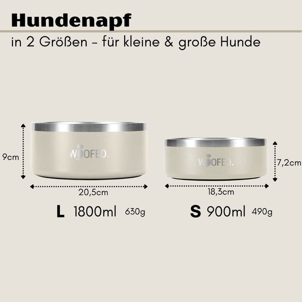 Zwei Premium Edelstahlnäpfe in verschiedenen Größen, ideal für Hunde, langlebig und stylish.