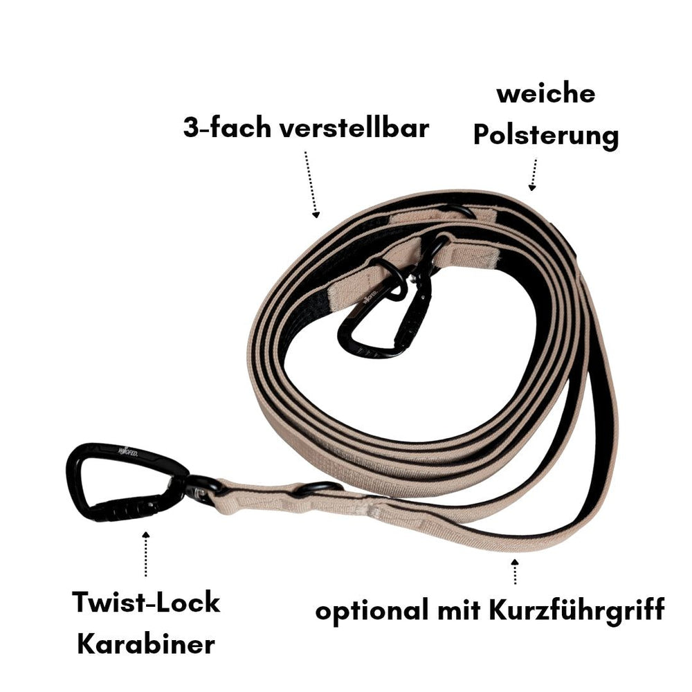 Verstellbare Hundeleine aus Nylon mit weicher Polsterung und Twist-Lock Karabiner, ideal für sichereres Gassi gehen.