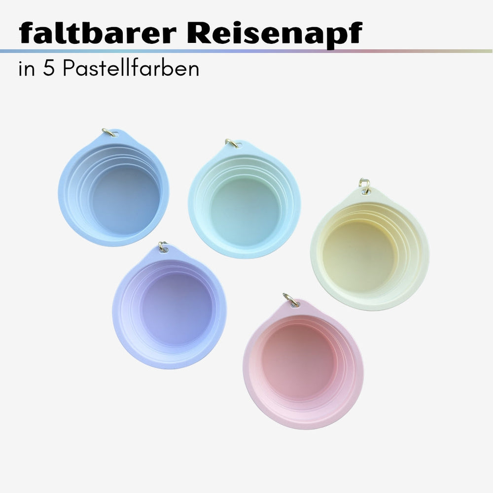 faltbarer Reisenapf 500ml in Pastellfarben, ideal für Hunde unterwegs, leicht, robust und platzsparend, einfach zu reinigen