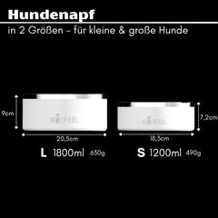 Premium Edelstahlnapf WOOFED in Schwarz, stilvoll und hygienisch, mit Anti-Rutsch-Boden für Hunde, spülmaschinengeeignet.