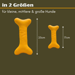Hundespielzeug Stoffknochen Playbone in gelb, handgefertigt, ideal zum Kuscheln und Apportieren, ohne Quietscher, zwei Größen