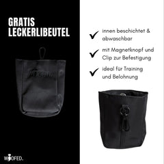 Multifunktionale Gassitasche in Schwarz mit magnetischem Verschluss und Clip, abwaschbar und praktisch für unterwegs.
