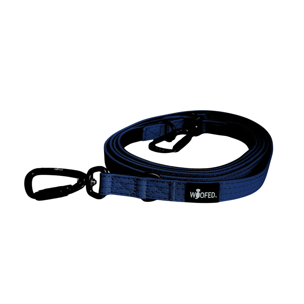 Dunkelblaue Nylon-Hundeleine mit Sicherheitskarabiner und Handschlaufe für optimalen Halt und Kontrolle.