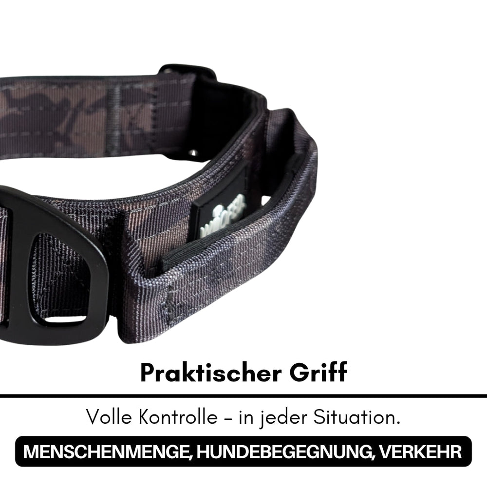 Schwarzer Nylon-Halsband-Griff für Hunde, ultraleicht, mit strukturierter Oberfläche für optimale Kontrolle.