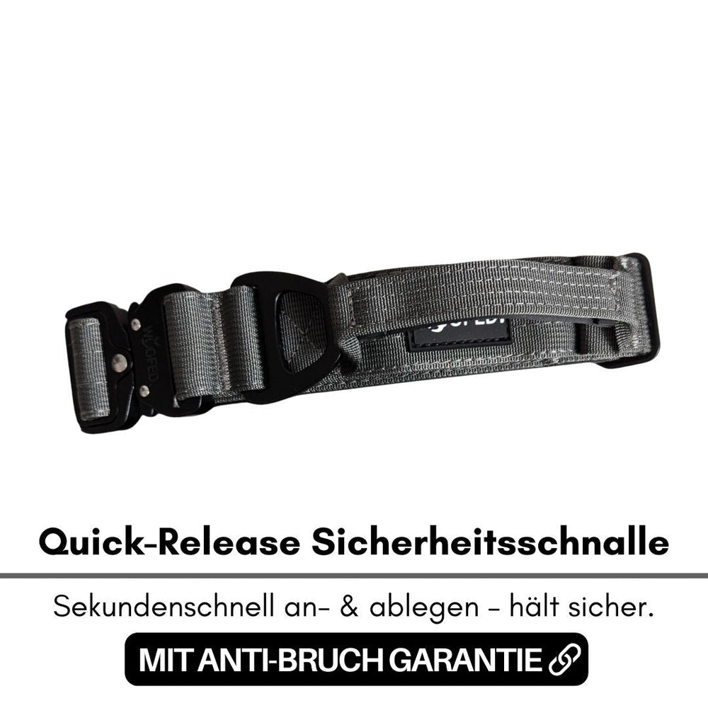 Graue Nylon Tactical Halsband-Schnalle mit Schnellverschluss und Anti-Bruch-Garantie für maximale Sicherheit und einfachen Gebrauch.