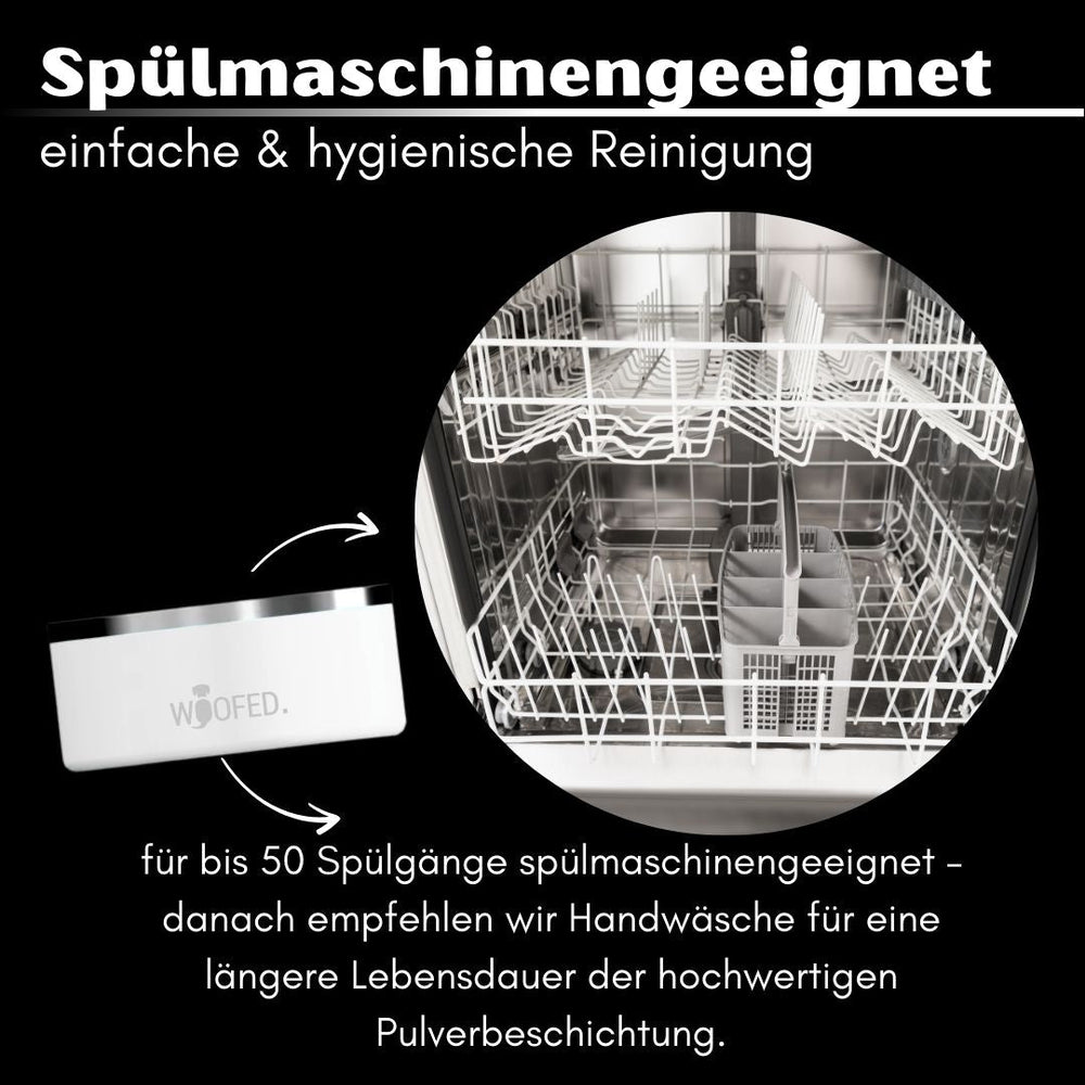 Premium Edelstahlnapf Mystery in Schwarz mit Anti-Rutsch-Boden, spülmaschinengeeignet und stilvolles Design für Hunde.