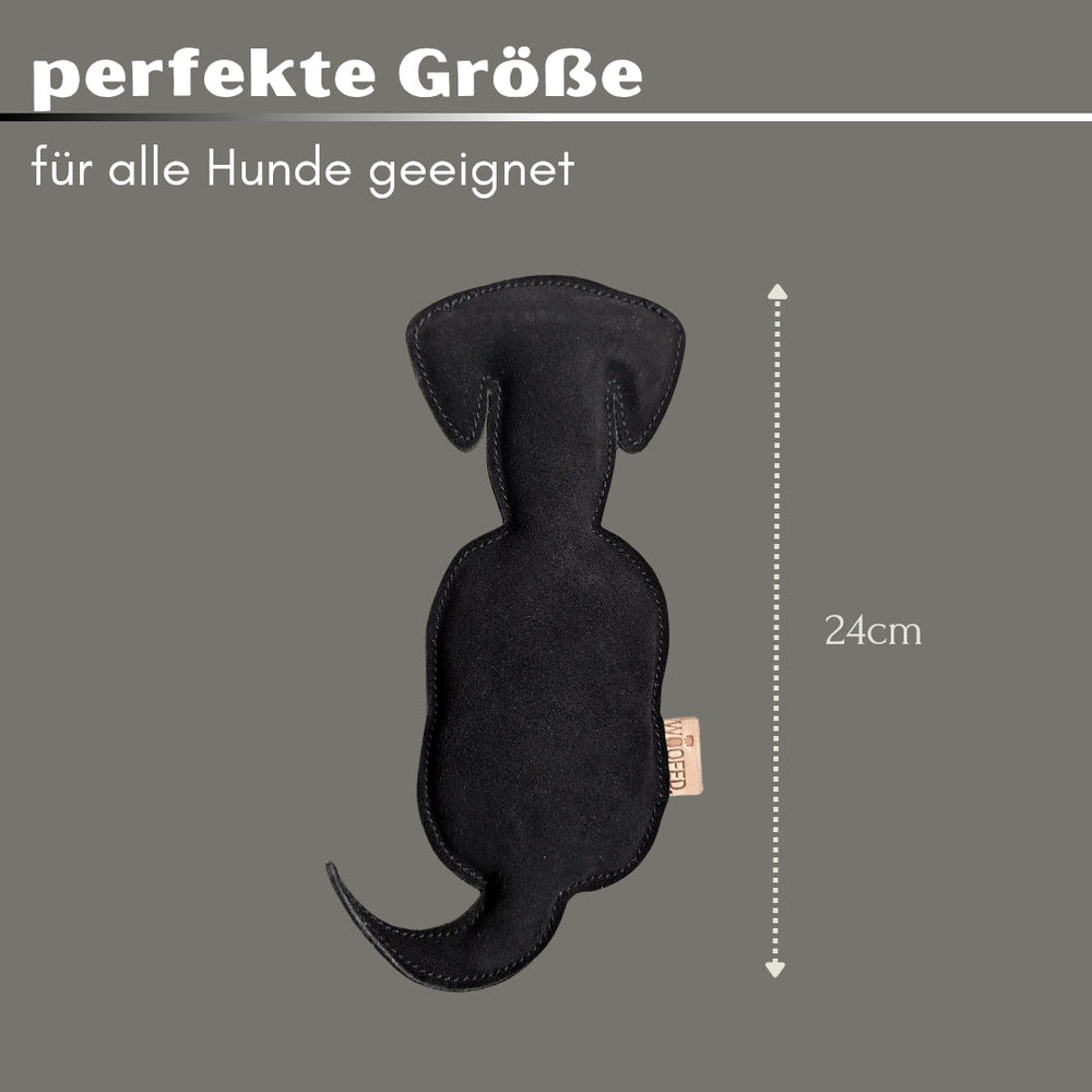 Hundespielzeug WOOFED. in Hundesign, 24 cm lang, robust und ideal für aktive Spiele im Garten oder Park.
