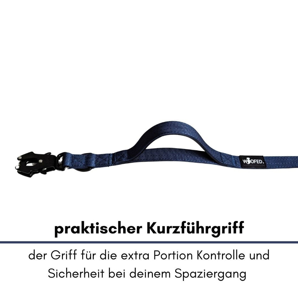Praktische Hundeleine mit robustem Kurzführgriff und Froschkarabiner für sicheren Halt beim Gassi gehen.