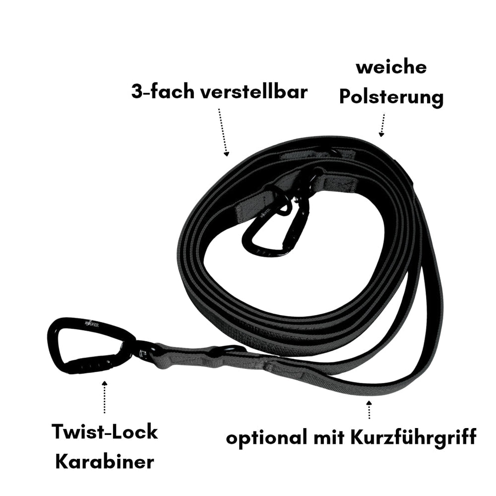 Verstellbare Hundeleine aus Nylon mit Polsterung und Twist-Lock-Karabiner für mehr Sicherheit und Komfort.
