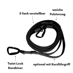 Verstellbare Hundeleine aus Nylon mit Polsterung und Twist-Lock-Karabiner für mehr Sicherheit und Komfort.