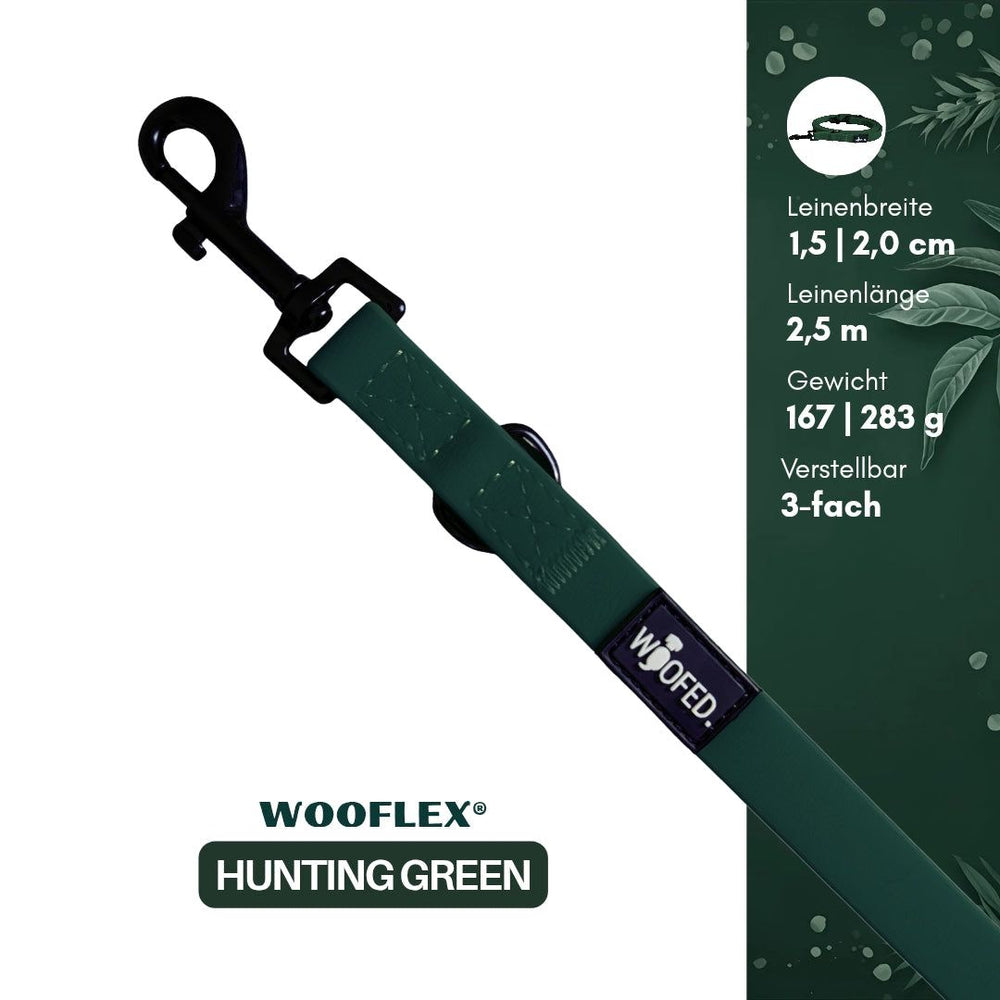 Verstellbare grüne Hundeleine WOOFLEX® Classic in 1,5 cm und 2,0 cm Breite, 2,5 m lang. Ideal für Spaziergänge mit Ihrem Hund.