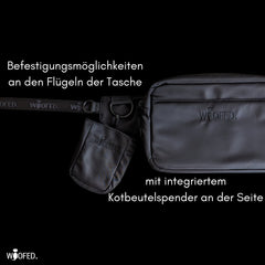 Multifunktionale Gassitasche von WOOFED in Schwarz mit Kotbeutelspender und praktischen Befestigungsmöglichkeiten für Hundebe