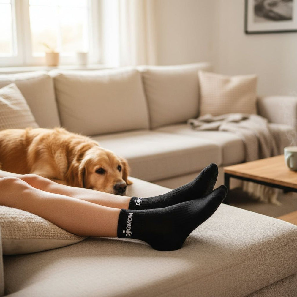 Sneaker Socken DOGMOM aus Baumwolle für Hundemamas, bequem und dezent, ideal für Alltag und Spaziergänge.